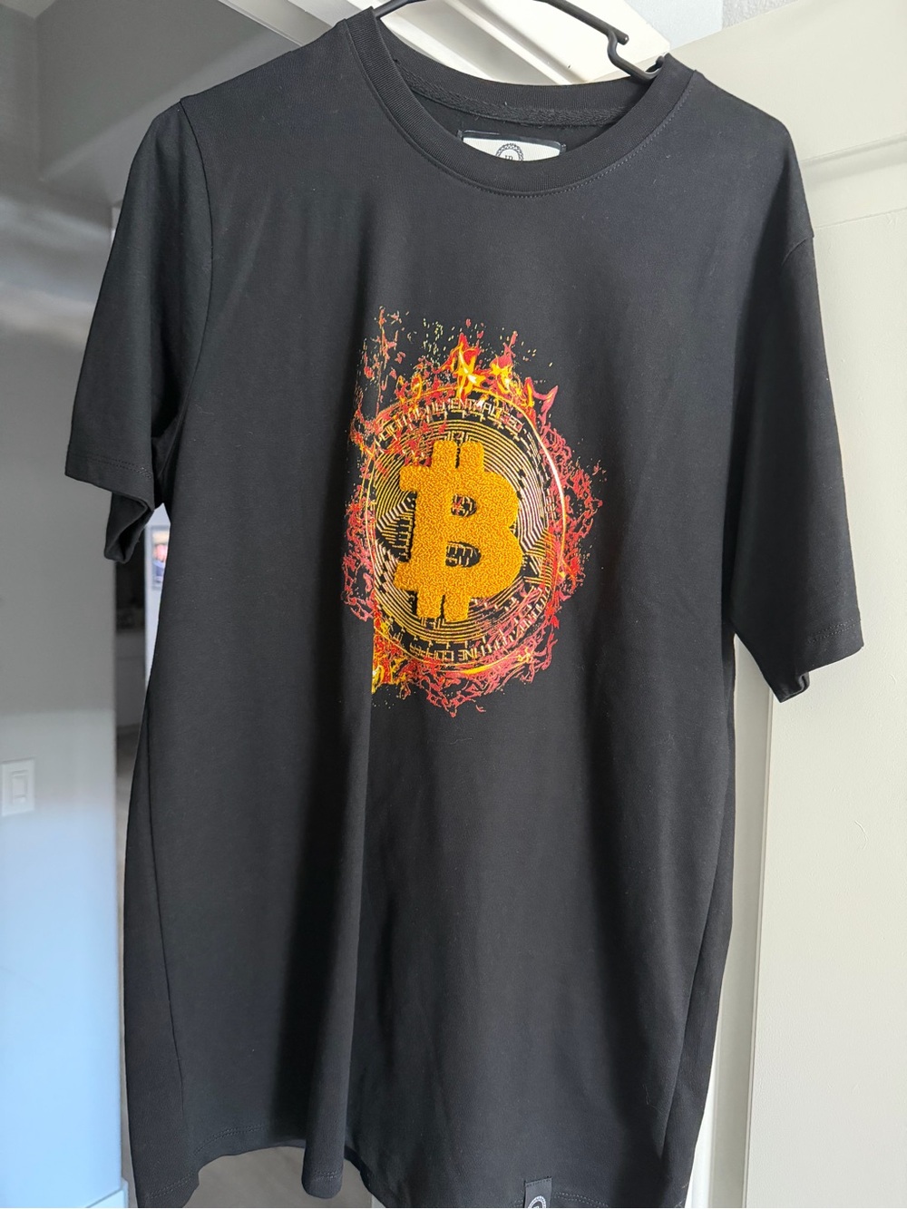 Men's Black Icy Rich Bitcoin Flame Graphic Tee